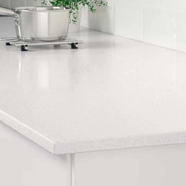 LOCKEBO Encimera de cocina personalizada, blanco efecto mineral/compuesto de vidrio, 3/4 "