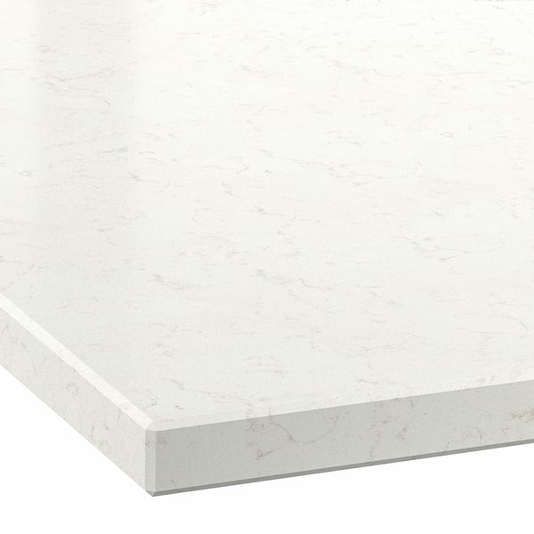 LOCKEBO Encimera de cocina personalizada, blanco/gris efecto mármol alegre/compuesto de vidrio, 1 1/8 "