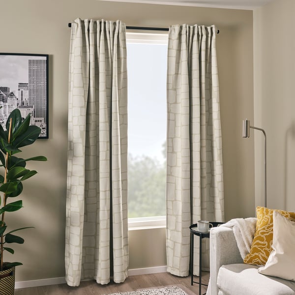 LÖNNSTÄVMAL Cortinas opacas, 1 par, beige/+cinta de fruncir, 57x84 "