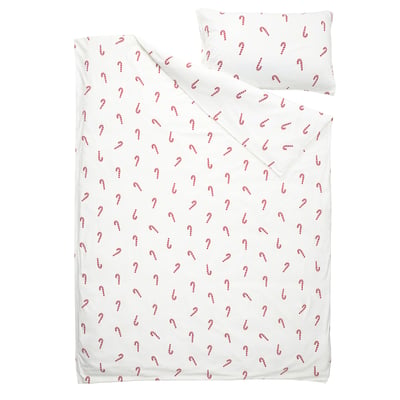 LÖVSÅNGARE Funda nórdica+funda de almohada, estampado de bastón de caramelo, Tamaño twin