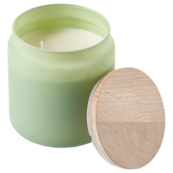LÖVSKOGSLUND Vela arom/recipiente+tapa/2 mechas, manzana/verde, 70 hr