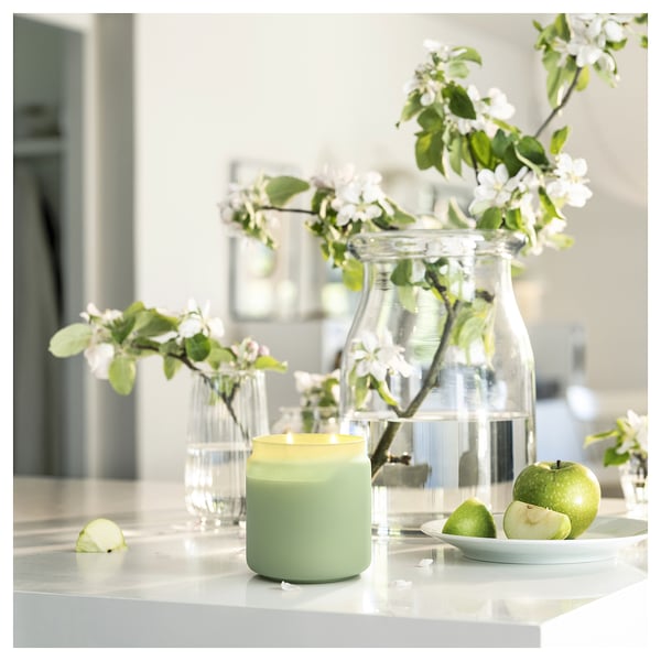 LÖVSKOGSLUND Vela arom/recipiente+tapa/2 mechas, manzana/verde, 70 hr