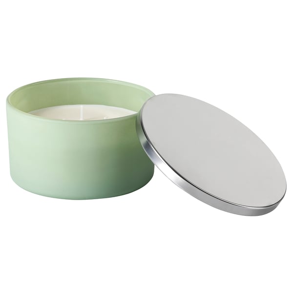 LÖVSKOGSLUND Vela arom recipiente vidrio 3mechas, manzana/verde, 25 hr