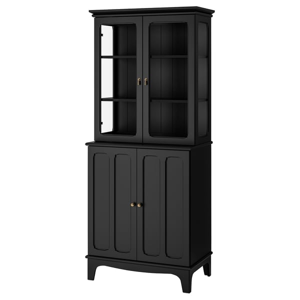 LOMMARP Gabinete+puertas de vidrio, negro, 33 7/8x78 3/8 "