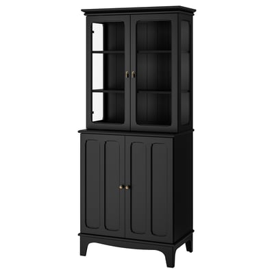 LOMMARP Gabinete+puertas de vidrio, negro, 33 7/8x78 3/8 "