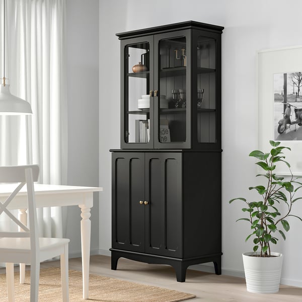 LOMMARP Gabinete+puertas de vidrio, negro, 33 7/8x78 3/8 "