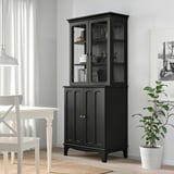 LOMMARP Gabinete+puertas de vidrio, negro, 33 7/8x78 3/8 "