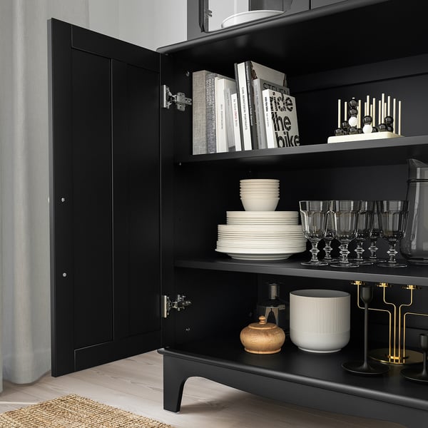 LOMMARP Gabinete+puertas de vidrio, negro, 33 7/8x78 3/8 "