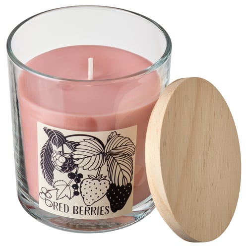 LOTSFÅGEL Vela arom recipiente vidrio+tapa, Bayas rojas rosado claro, 40 hr