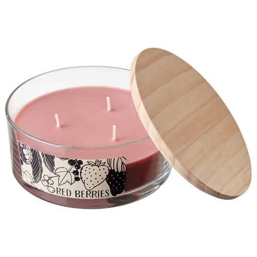 LOTSFÅGEL Vela arom/vidrio+tapa/3 mechas, Bayas rojas rosado claro, 25 hr
