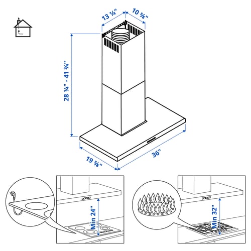 LUFTBUREN Campana extractora de pared, acero inoxidable