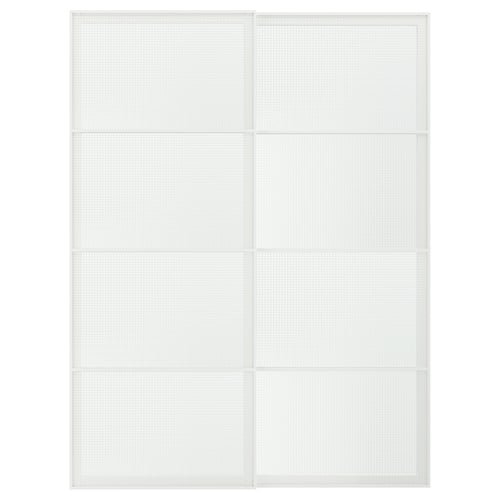 LUNDBRÄSMA Par de puertas corredizas, blanco/vidrio a cuadros, 59x79 1/8 "