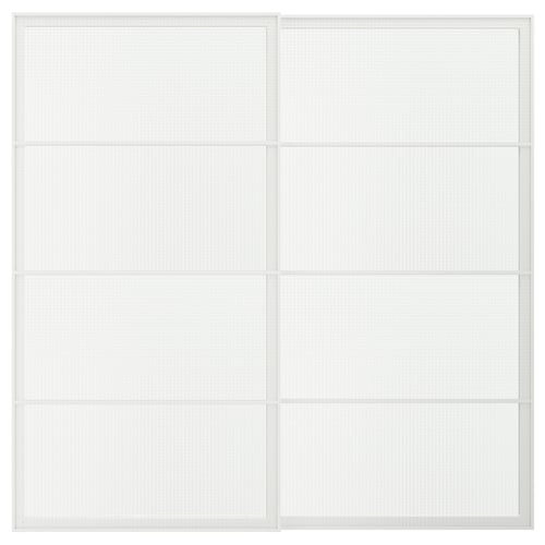 LUNDBRÄSMA Par de puertas corredizas, blanco/vidrio a cuadros, 78 3/4x79 1/8 "