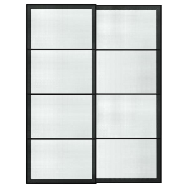 LUNDBRÄSMA Par de puertas corredizas, negro/vidrio a cuadros, 59x79 1/8 "