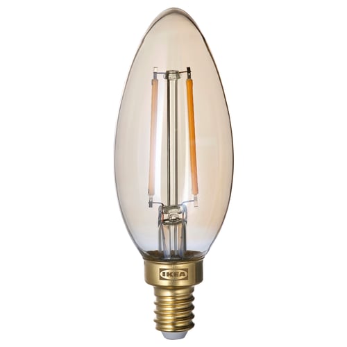 LUNNOM Bombilla LED E12 180 lúmenes, regulable/candelabro vidrio transparente marrón