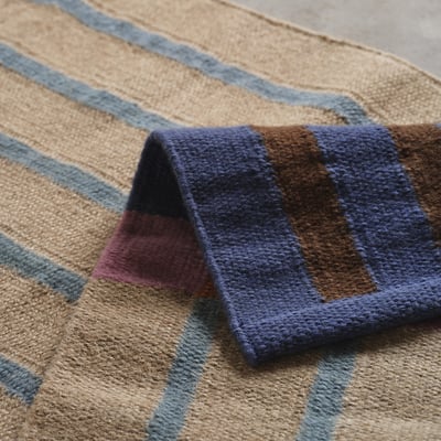 MÄVINN Alfombrilla, lisa, beige azul/raya, 2 ' 4 "x6 ' 7 "