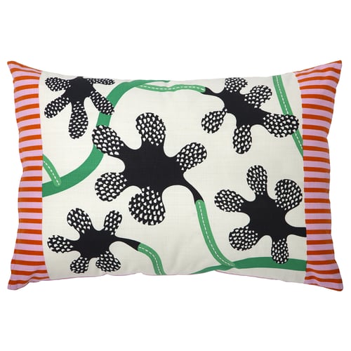 MÄVINN Funda para cojín, color hueso negro/motivo floral, 16x23 "