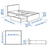 MALM Armazón cama alto+2cajas almacenaje, blanco/Lönset, Tamaño twin