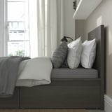 MALM Armazón cama alto+2cajas almacenaje, marrón oscuro chapa/Luröy, Tamaño twin