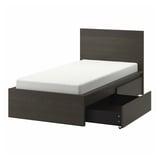 MALM Armazón cama alto+2cajas almacenaje, marrón oscuro chapa/Luröy, Tamaño twin