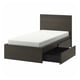 MALM Base cama alta+2 cjs almacenamiento, marrón oscuro chapa/Luröy, Tamaño twin