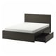 MALM Base cama alta+2 cjs almacenamiento, marrón oscuro chapa, Tamaño queen