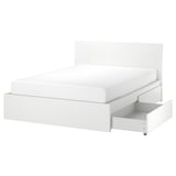 MALM Base de cama alta+4 cajas almcn, blanco/Lönset, Tamaño queen