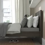 MALM Base de cama alta, marrón oscuro chapa/Lönset, Tamaño twin