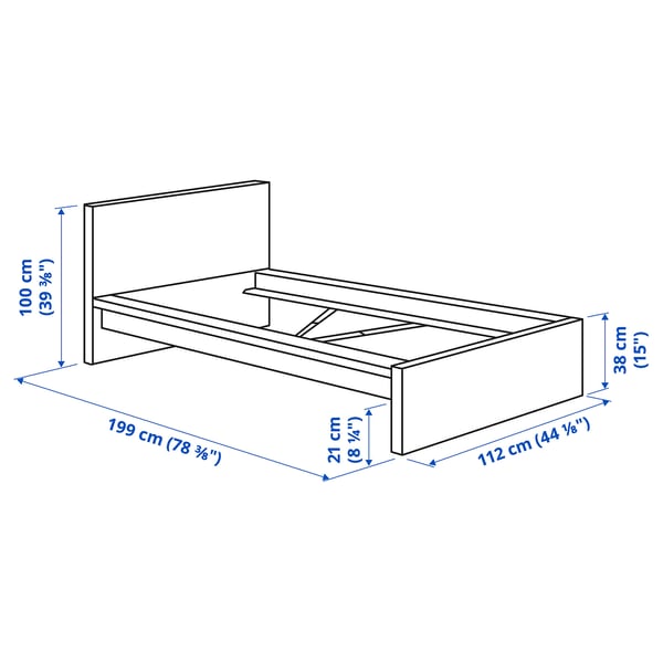 MALM Base de cama alta, marrón oscuro chapa/Luröy, Tamaño twin