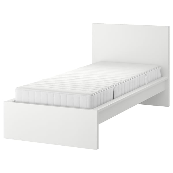 MALM Base de cama con colchón, blanco/Valevåg firme, Tamaño twin