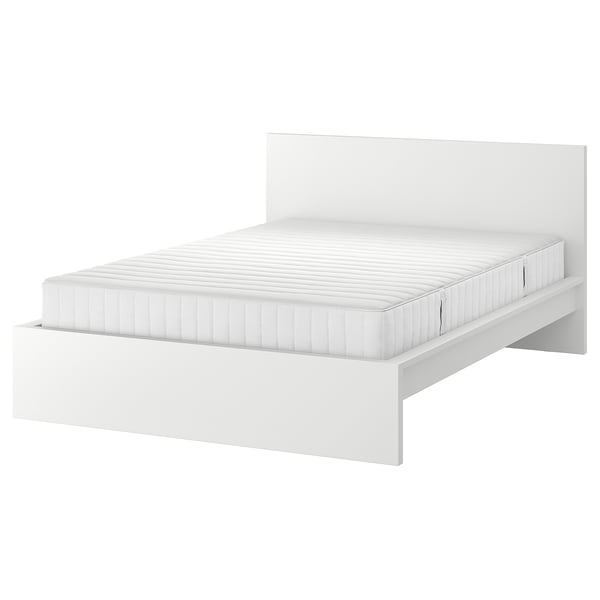MALM Base de cama con colchón, blanco/Valevåg firme, Tamaño full