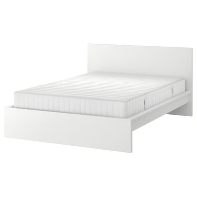 MALM Base de cama con colchón, blanco/Valevåg firme, Tamaño full