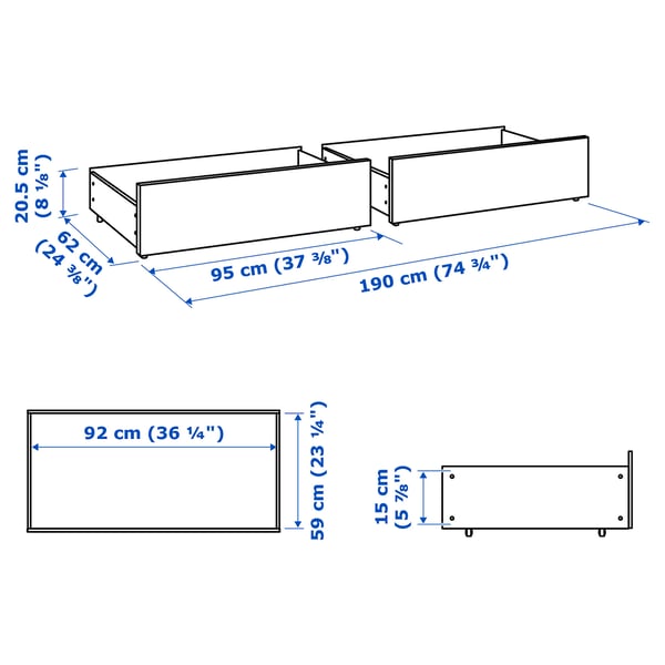 MALM Caja almacenamiento base cama alta, blanco, Tamaño Full/Doble/Twin/Individual