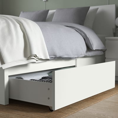 MALM Caja almacenamiento base cama alta, blanco, Tamaño Full/Doble/Twin/Individual