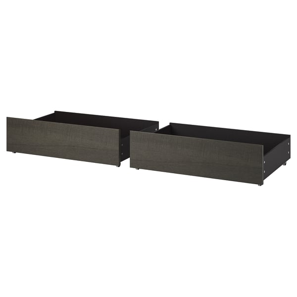 MALM Caja almacenamiento base cama alta, marrón oscuro chapa, Tamaño queen/king