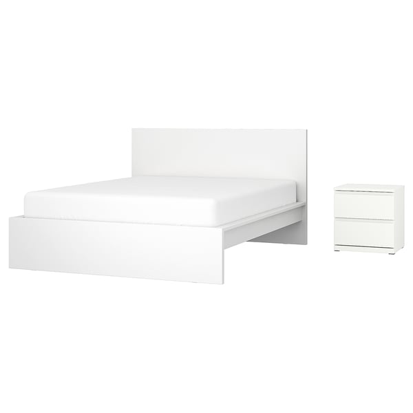 MALM / STORKLINTA Muebles de dormitorio, juego de 2, blanco, Tamaño King