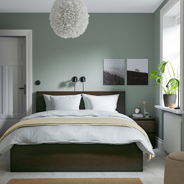 MALM / STORKLINTA Muebles de dormitorio, juego de 2, marrón oscuro chapa/marrón oscuro efecto de roble, Tamaño full