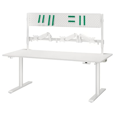 MÅLOMRÅDE Escritorio gaming sentado/de pie, +brazos monitor/eléctrico blanco, 70 7/8x31 1/2 "