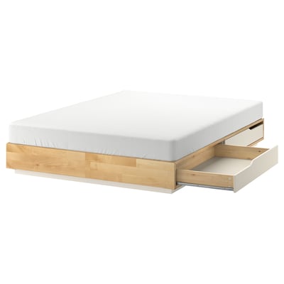 MANDAL Base de cama+almacenamiento, abedul/blanco, Tamaño queen