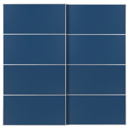 MEHAMN Par de puertas corredizas, aluminio/doble cara azul, 78 3/4x79 1/8 "