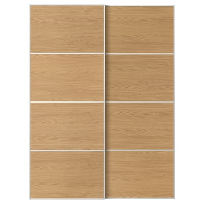 MEHAMN Par de puertas corredizas, blanco/doble cara efecto de roble, 59x79 1/8 "
