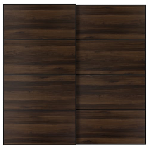 MEHAMN Par de puertas corredizas, negro/doble cara efecto roble en marrón oscuro, 78 3/4x79 1/8 "