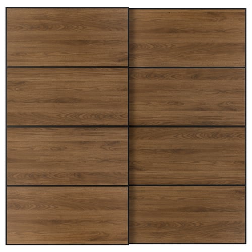 MEHAMN Par de puertas corredizas, negro/doble cara nogal, 78 3/4x79 1/8 "