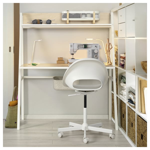 MITTPLAN Escritorio con estantería, blanco, 47 1/4x24 3/4 "