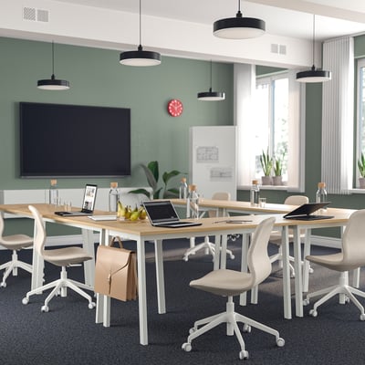 MITTZON Mesa de reuniones, chapa de roble/blanco, 55 1/8x26 3/4x29 1/2 "