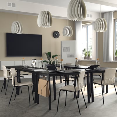 MITTZON Mesa de reuniones, chapa fresno teñida en negro/negro, 47 1/4x26 3/4x29 1/2 "