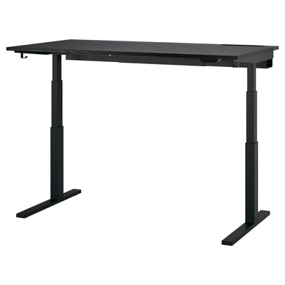 MITTZON Mesa sentado/de pie, eléctrico chapa fresno teñida en negro/negro, 63x31 1/2 "