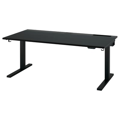 MITTZON Mesa sentado/de pie, eléctrico chapa fresno teñida en negro/negro, 63x31 1/2 "
