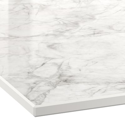MÖCKLARP Barra de cocina personalizada, acabado color hueso/gris efecto de mármol/porcelana de alta presión, 3/4 "