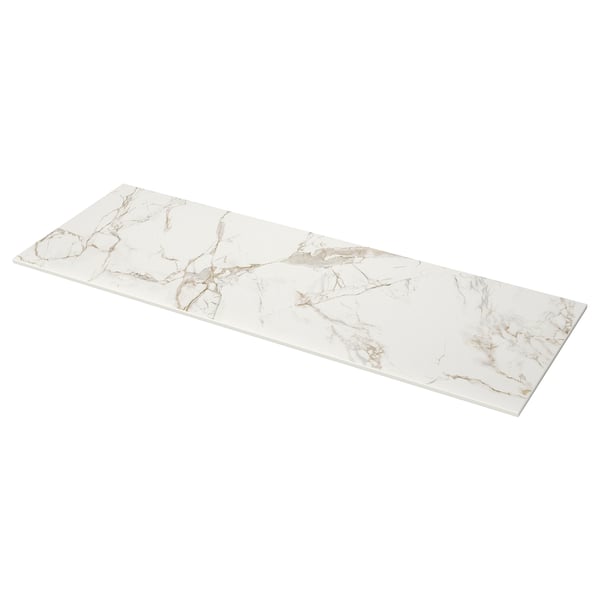 MÖCKLARP Barra de cocina personalizada, blanco mate efecto de mármol/porcelana de alta presión, 3/4 "